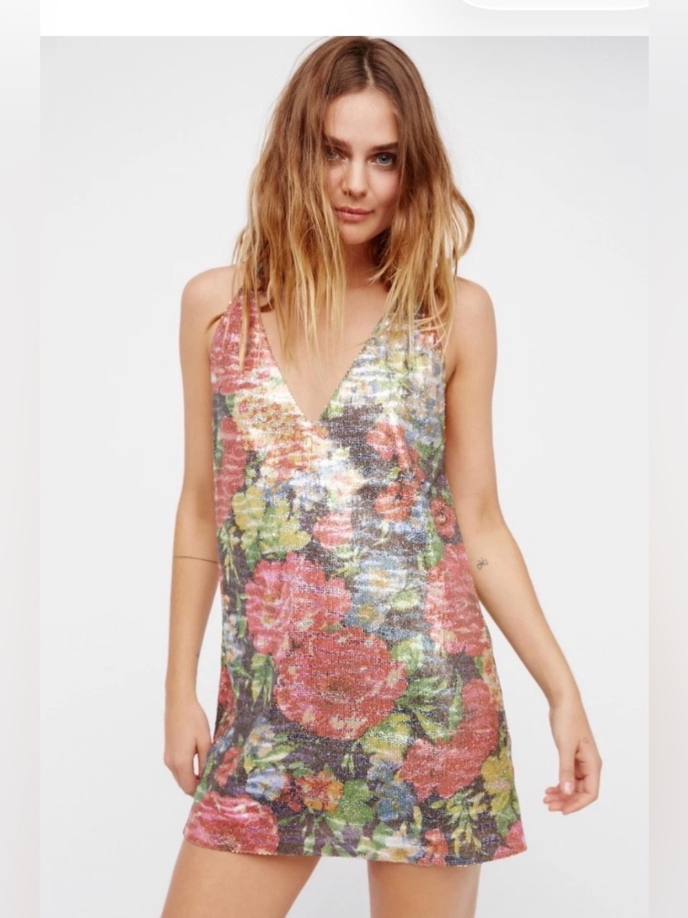 Free People Tangier Pink Multi Floral Sequin Mini Dress - Picture 1 of 12